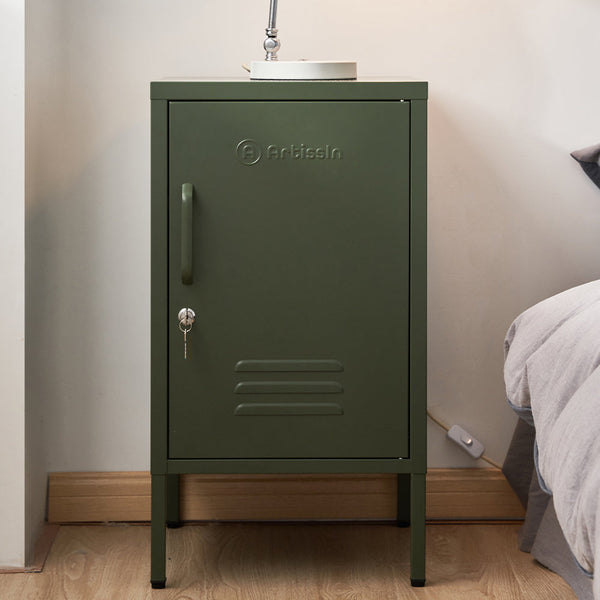Artiss Artissin Metal Locker Storage Shelf Filing Cabinet Cupboard Bedside Table Green Bedside Tables