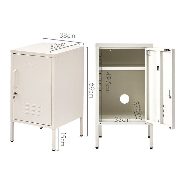 Artiss Artissin Metal Locker Storage Shelf Filing Cabinet Cupboard Bedside Table White Bedside Tables