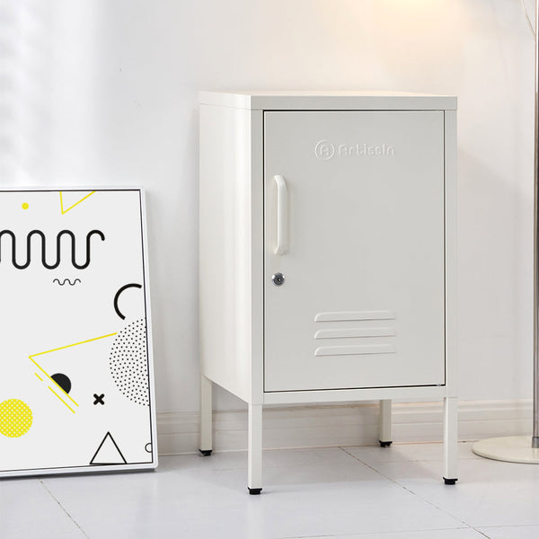 Artiss Artissin Metal Locker Storage Shelf Filing Cabinet Cupboard Bedside Table White Bedside Tables