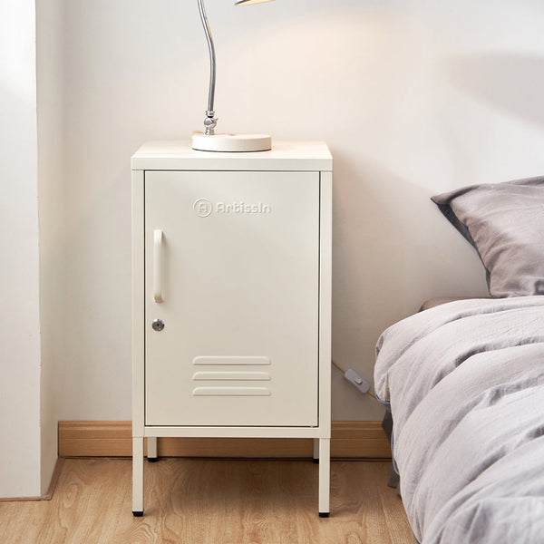 Artiss Artissin Metal Locker Storage Shelf Filing Cabinet Cupboard Bedside Table White Bedside Tables