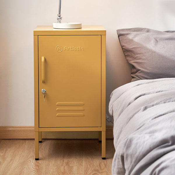 Bedside Tables Artiss Artissin Metal Locker Storage Shelf Filing Cabinet Cupboard Bedside Table Yellow