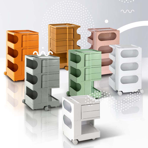 Artiss Artissin Bedside Table Side Tables Nightstand Organizer Replica Boby Trolley 5Tier Orange Bedside Tables