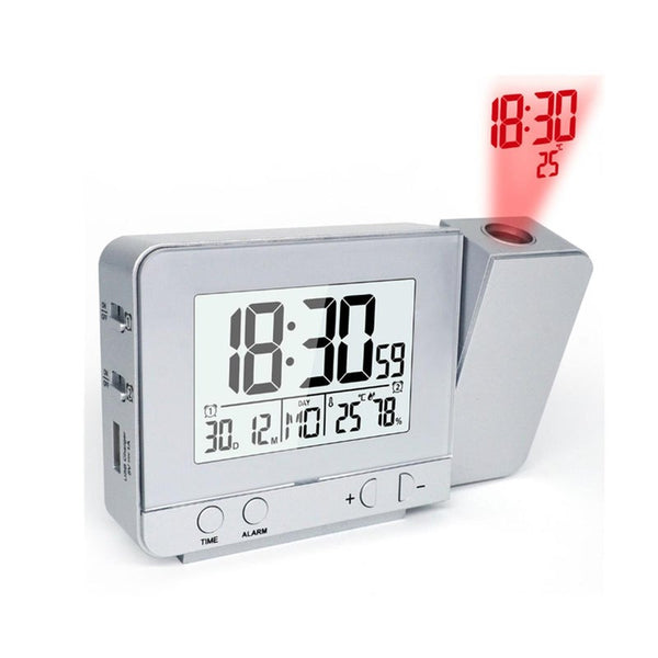 Alarm Clock With Time And Temperature Projection Usb Charging Silver