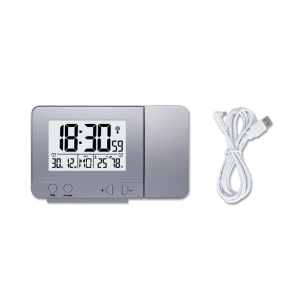 Alarm Clock With Time Temperature Projection Usb Charging Silver Alarm Clocks & Clock Radios