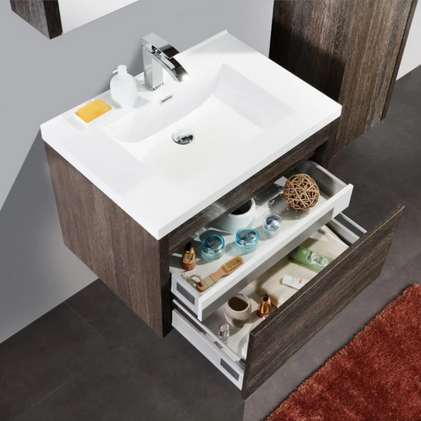 Belbagno Alexandra Wall Hung Bathroom Vanity In Silver Oak Bathroom Sinks