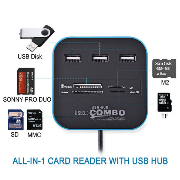 All In 1 Usb 2.0 3-Port Hub Multi Card Reader Computer Accessories
