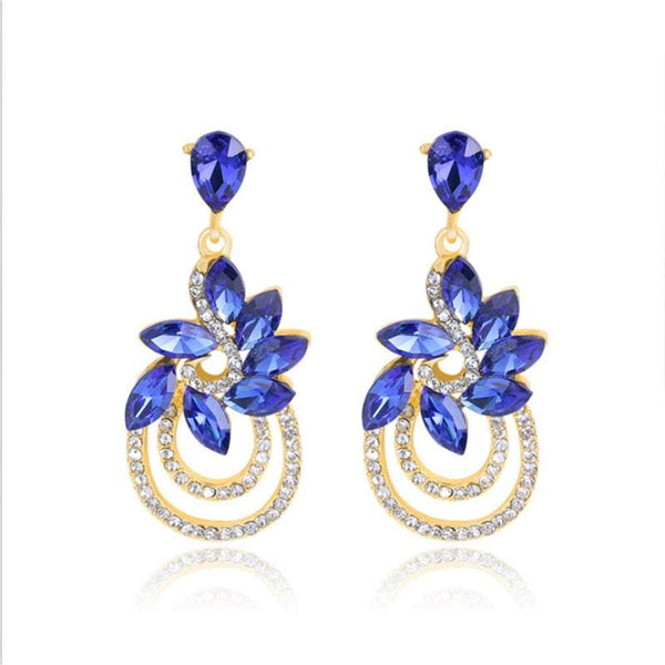 Veile Studios All Match Flower Blue Floral Crystal Elegant Earrings