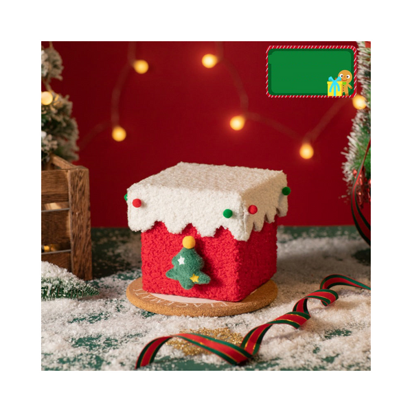 Red And White Luxe Plush Christmas Gift Box Decorative Holiday Treat With Snowy Trim Gift Boxes