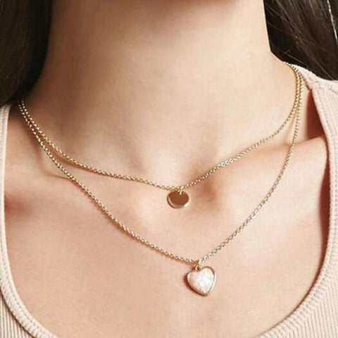 Alloy Circle Heart Pendant Collarbone Necklace Set Golden