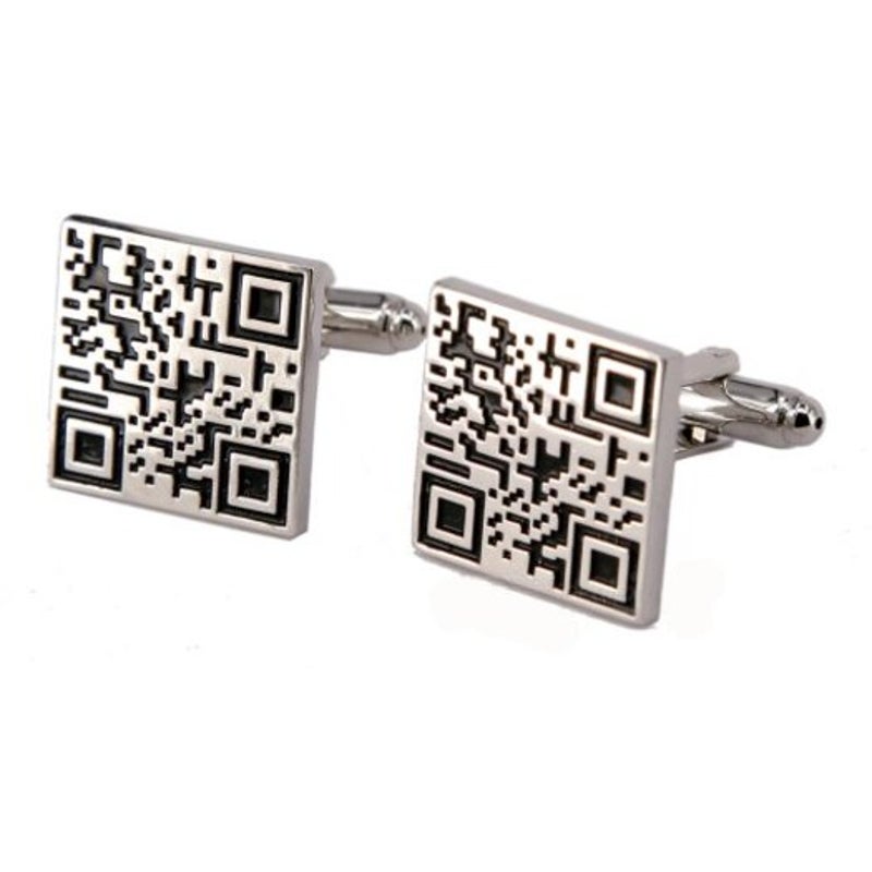 Veile Studios Alloy Material Paint Process Two Dimensional Code Pattern Men Silver 2Pcs Cufflinks
