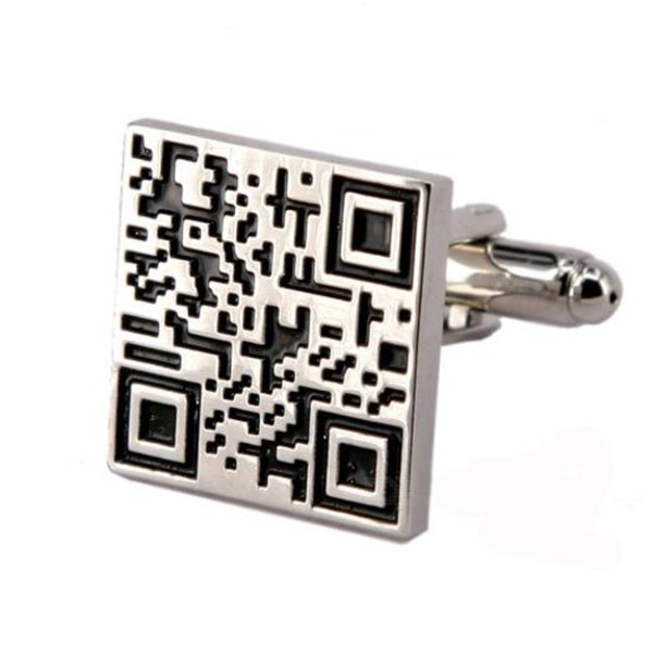 Alloy Material Paint Process Two Dimensional Code Pattern Men Cufflinks Silver 2Pcs