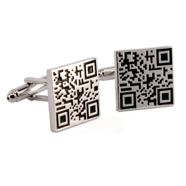 Alloy Material Paint Process Two Dimensional Code Pattern Men Cufflinks Silver 2Pcs