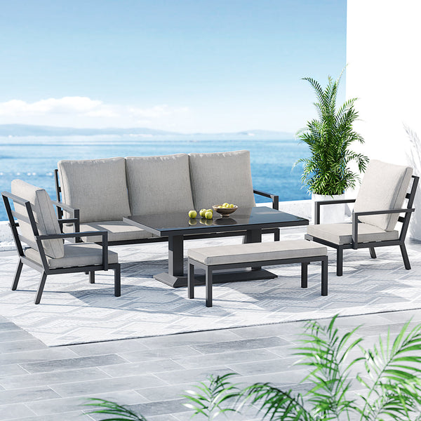 Gardeon 5-Piece Outdoor Furniture Setting Table Chair Aluminium Sofa 7-Seater