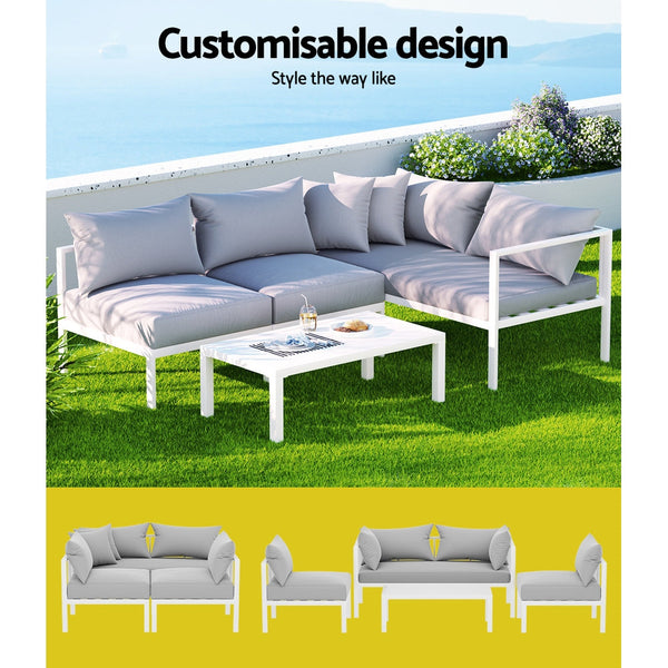 Gardeon 4 Seater Outdoor Sofa Set Aluminium Lounge Setting Patio Furniture Sets
