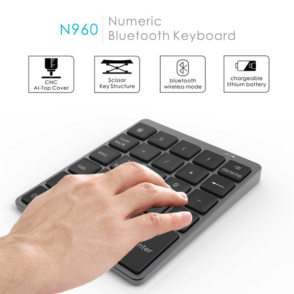 Aluminum Alloy 28 Keys Bluetooth Wireless Numeric Keypad 140Mah Mini Numpad Accounting Keyboards & Keypads