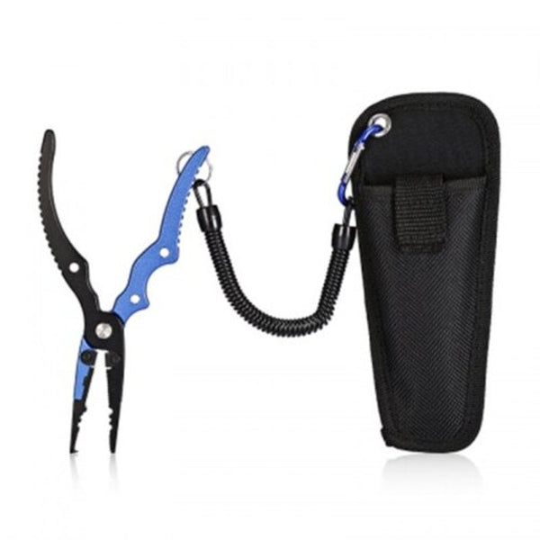 Aluminum Alloy Fishing Pliers Split Ring Cutter With Sheath Retractable Tether Combo Blue Pliers & Hook Removers