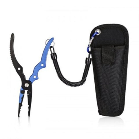 Aluminum Alloy Fishing Pliers Split Ring Cutter With Sheath And Retractable Tether Combo Blue