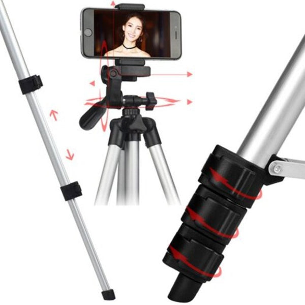 Aluminum Alloy Lightweight Tripod With Smartphone Clip For Slr / Dslr Camera And Phone Silver Tripods & Monopods