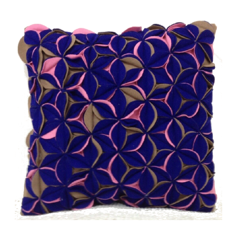 Pad Amelie Royal Blue & Pink Felt Petals Cushion Cover Cushion Covers
