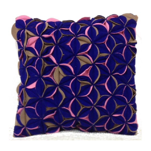 Pad Amelie Royal Blue & Pink Felt Petals Cushion Cover Cushion Covers