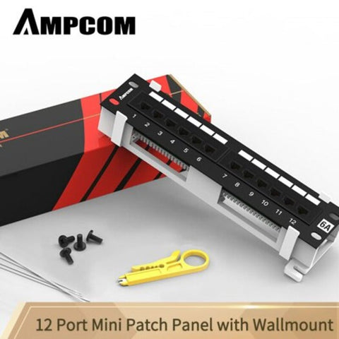12 Port Utp Mini Patch Panel With Wallmount Bracket Included Black Cat5