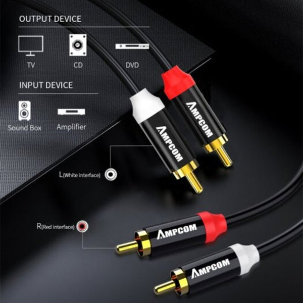 2Rca To Male Gold Plated Copper Core For Home Stereo Receiver 1M Cables & Adapters