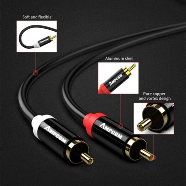 2Rca To Male Gold Plated Copper Core For Home Stereo Receiver 1M Cables & Adapters