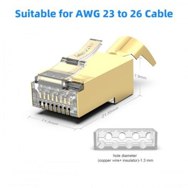 Cat7 Shielded 50U Gold Platedrj45 Modular Plug Rj Connector For Ethernet Cable Pcs Ethernet Cables (Rj 45/8P8c)