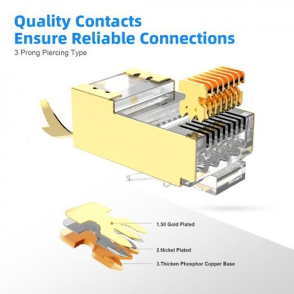 Cat7 Shielded 50U Gold Platedrj45 Modular Plug Rj Connector For Ethernet Cable Pcs Ethernet Cables (Rj 45/8P8c)