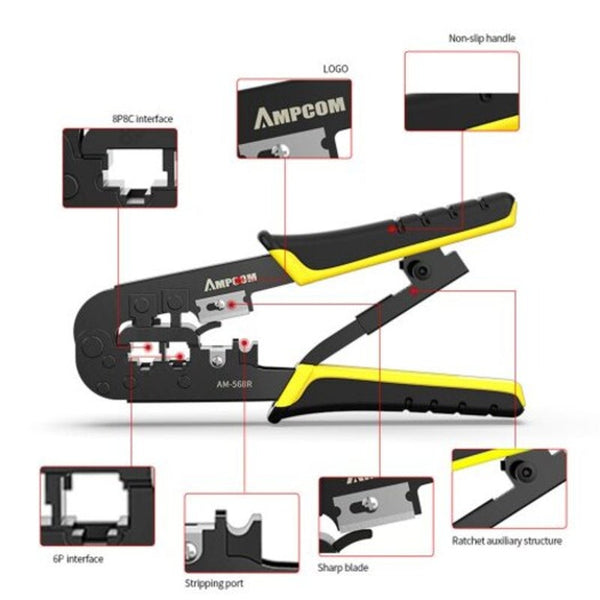 Supremeseries Crimping Tool Plier Multiple Recheat Rj45 Rj11 Connector Crimper For 8P 6P Yellow Black Cabling Tools