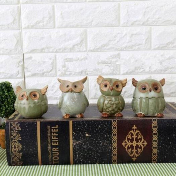 Animal Decoration Ceramic Owl Kit Green Sculptures & Figurines