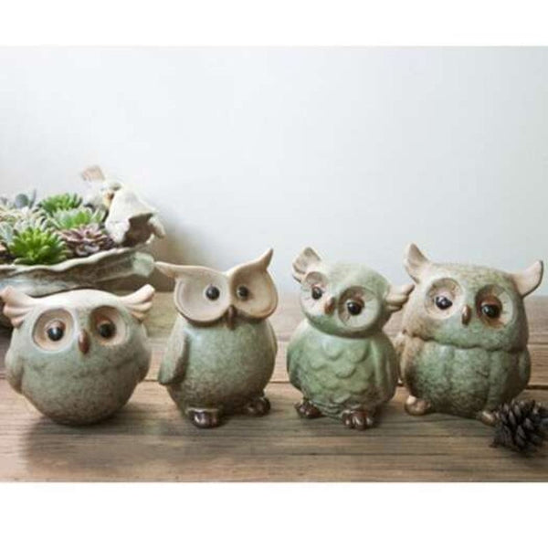 Animal Decoration Ceramic Owl Kit Green Sculptures & Figurines