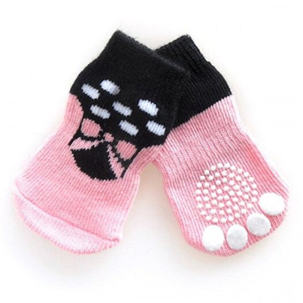 Anti Slid Cute Cotton Dog Pet Shoe Sock 2 Pair Pink Xl