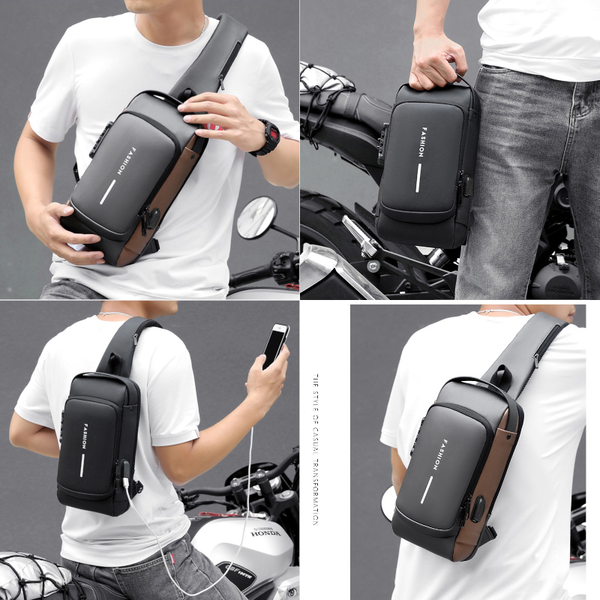 Anti Theft Stylish Locking Usb Crossbody Sling Bag Men Bags