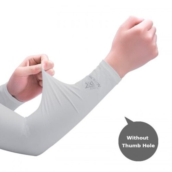 One Pair Uv Sun Protection Cooling Arm Sleeve Cover For Running Cycling Driving No Thumb Hole Grey