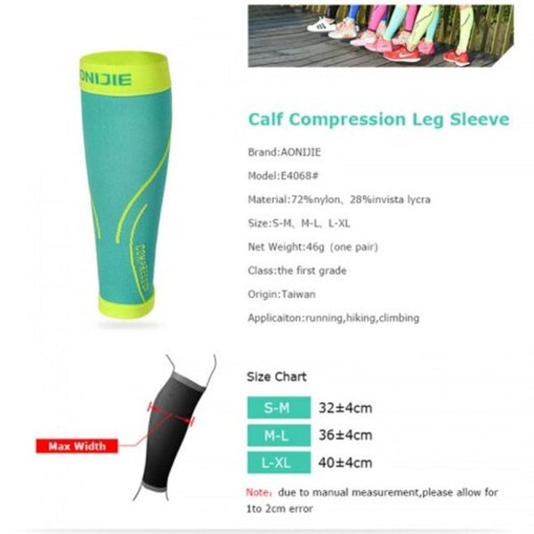 E4068 Calf Compression Leg Sleeves Socks Shin Splint Support Relief Unisex Green Ml
