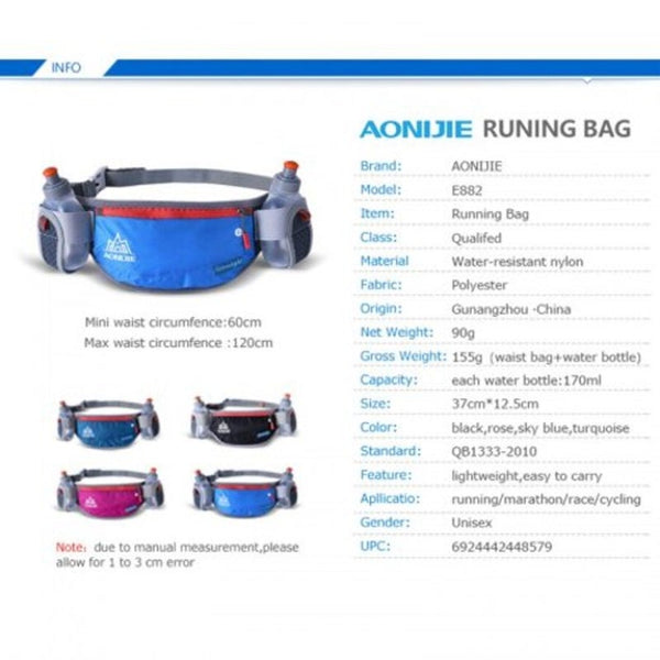 E882 Marathon Jogging Cycling Running Hydration Belt Waist Bag With 170Ml Water Bottles Rose Waist Packs & Bags