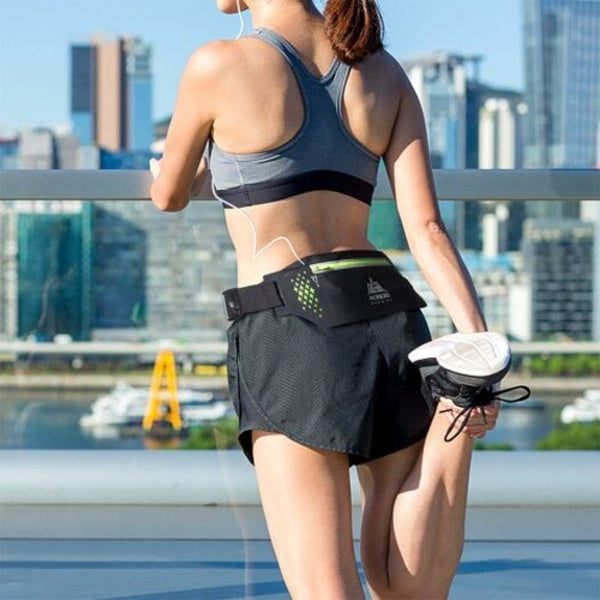W923 Adjustable Slim Running Waist Belt Jogging Bag Fanny Pack Marathon Gym Phone Holder Black