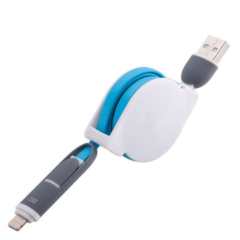 Apple Android Two In One Data Line 1M Retractable Cable Blue