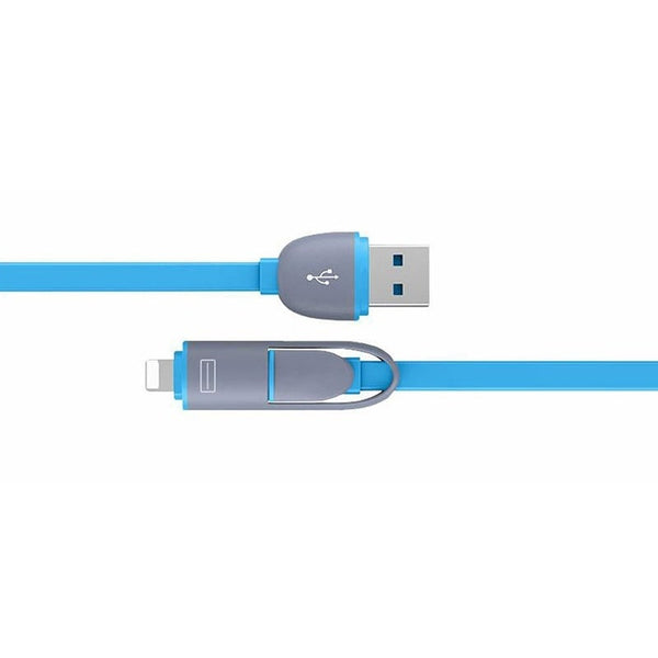 Apple Android Two In One Data Line 1M Retractable Cable Blue