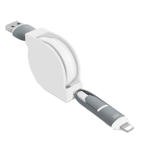 Apple Android Two In One Data Line 1M Retractable Cable White