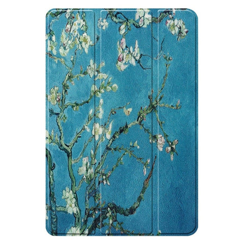 Apricot Flower Pattern Colored Painted Horizontal Flip Pu Leather Case For Galaxy Tab Advanced2 / T583 With Three Folding Holder