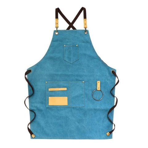Gardening Apron 16 Ounce Green Blue Washed Cotton Canvas For Workshop Workwear Aprons