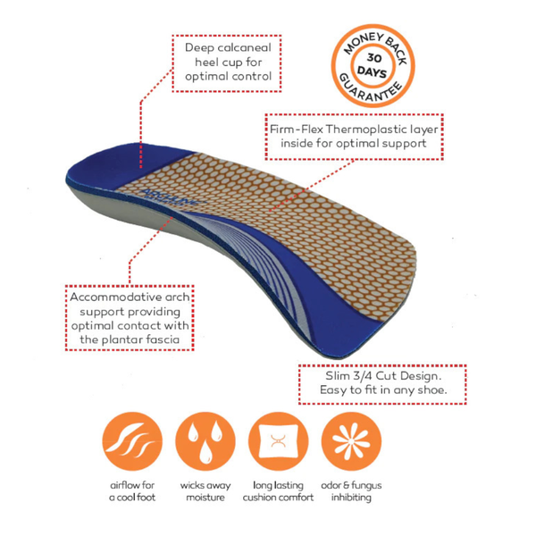 Insoles & Shoe Inserts Archline 3/4 Slim Orthotics Plantar Fasciitis Insoles Balance Support Relief