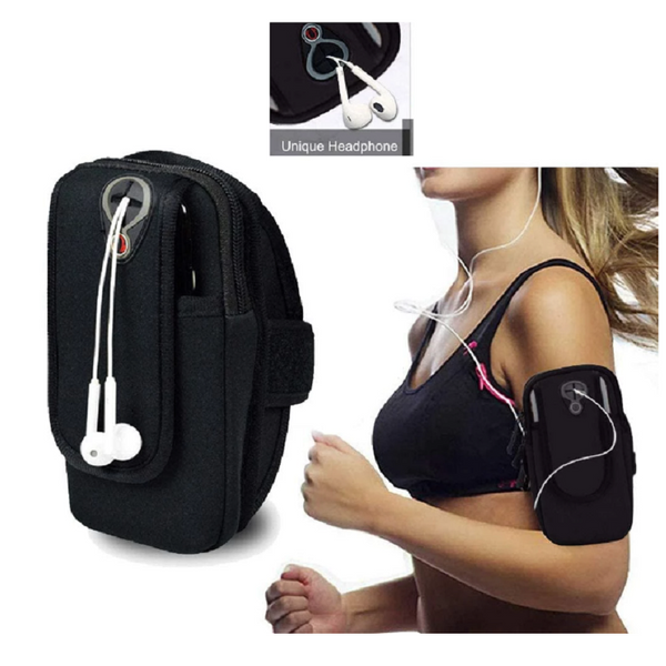 Fashionable Exercise Mini Arm Bag Running Pouch Key Holder Black Armbands