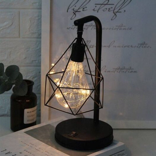 Art Minimalist Table Lamp Aa Battery Hollow Diamond Shape Reading For Bedroom Bedside Lighting Warm White