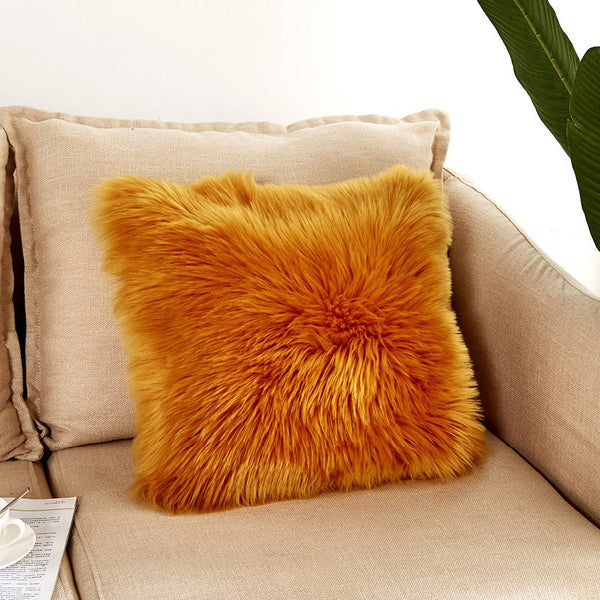 Artificial Wool Fur Soft Plush Pillowcase Cushion Cover Dijon Yellow Cushions & Decorative Pillows