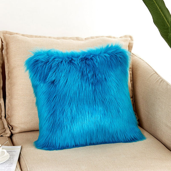 40X40cm Artificial Wool Fur Soft Plush Pillowcase Cushion Cover Blue Cushions & Decorative Pillows