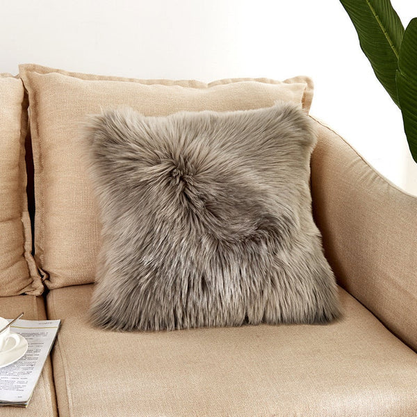 Artificial Wool Fur Soft Plush Pillowcase Cushion Cover Gray Cushions & Decorative Pillows