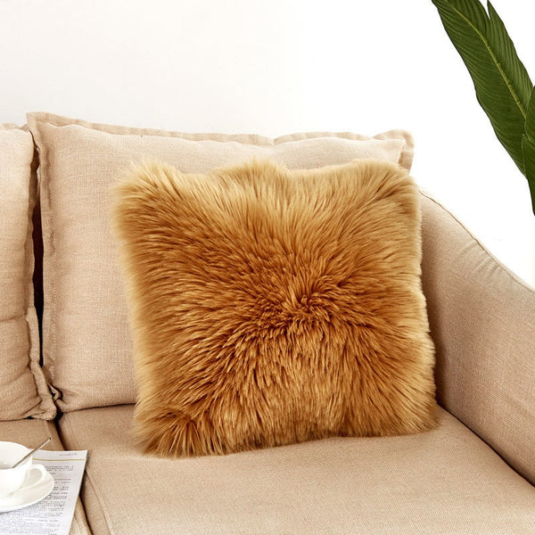 40X40cm Artificial Wool Fur Soft Plush Pillowcase Cushion Cover Khaki Cushions & Decorative Pillows
